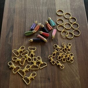 Gold tone Keychain Hardware Set with Colorful Tassels